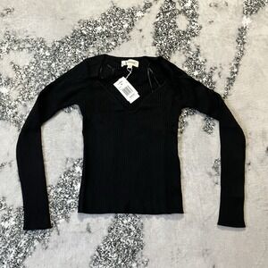 L Space Sweater Womens Size M Black Camryn‎ Fitted Ribbed Knit Long Sleeve